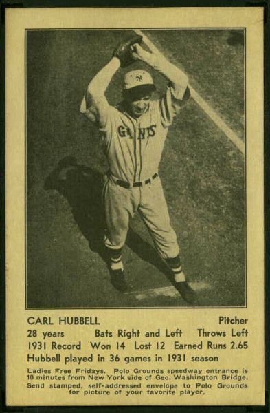 PC 1932 Giants Postcard Carl Hubbell